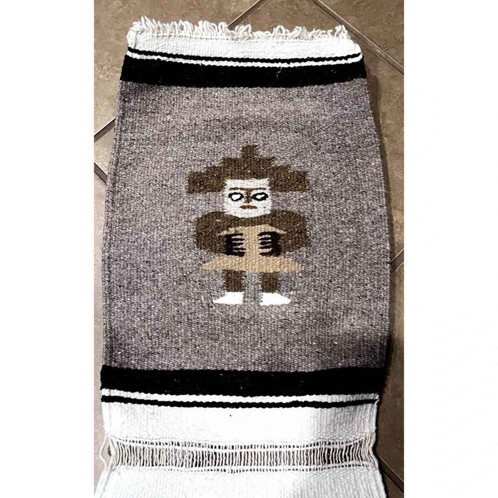 Vintage Handwoven Mexican Wool Rug Wall Hanging Oaxacan saddle blanket Aztec‎